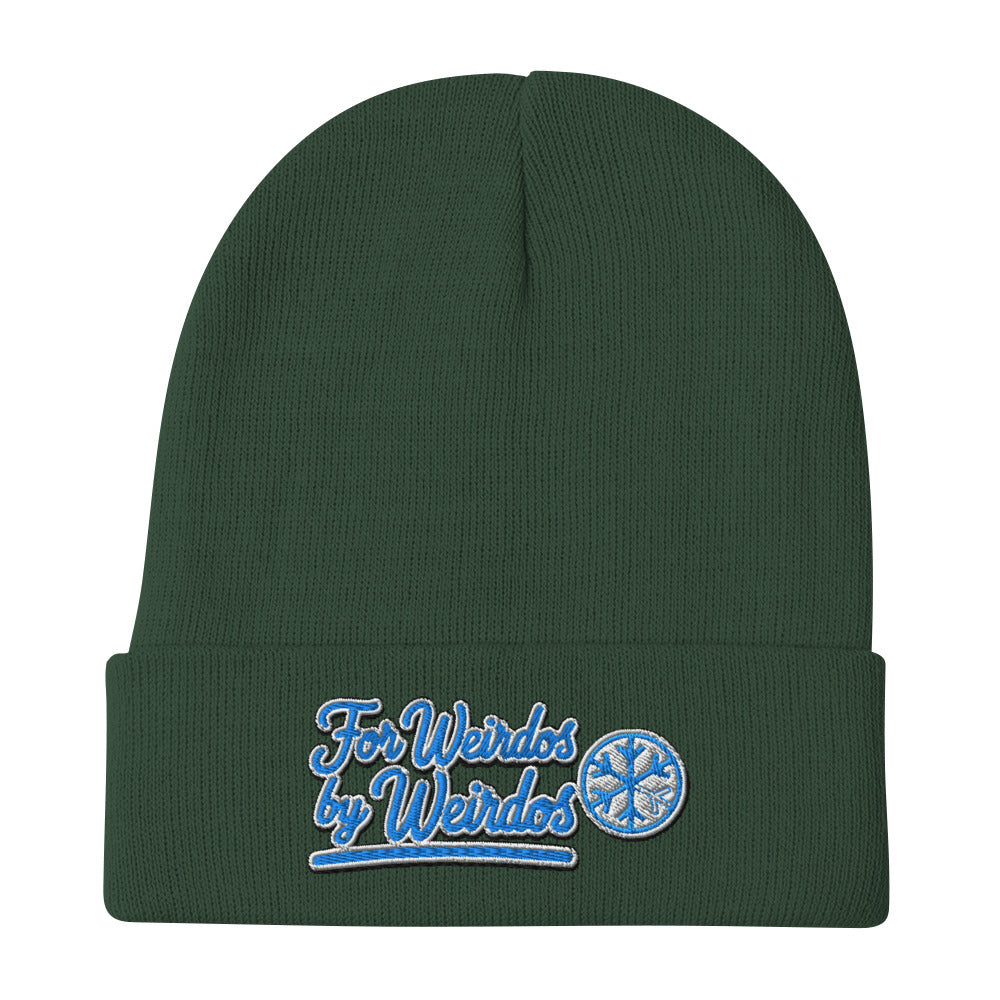 Green-For Weirdos by Weirdos Beanie Hat from B.Different Clothing, flat view, graffiti-inspired streetwear
