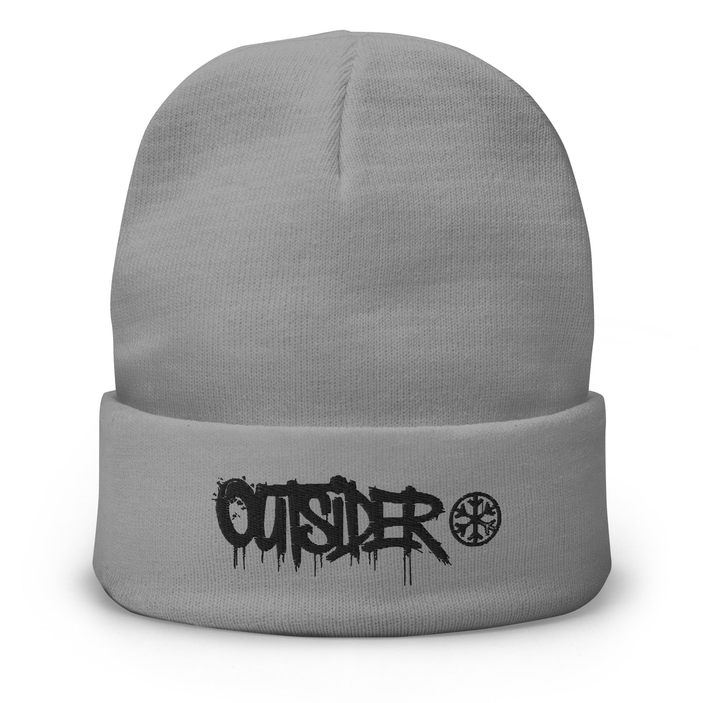 Gray-Outsider Graffiti Tag Beanie Hat from B.Different Clothing, front view, graffiti-inspired streetwear