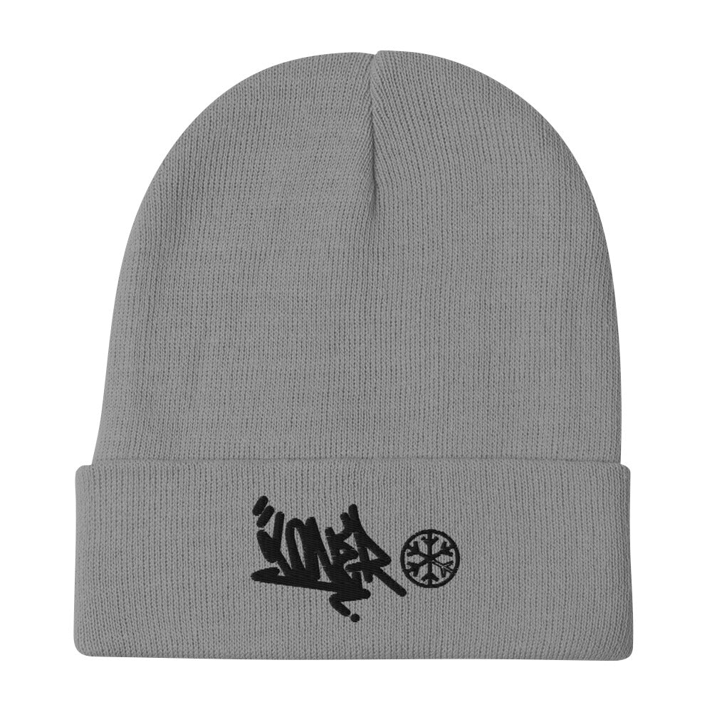 Gray-Loner Graffiti Tag Beanie from B.Different Clothing, flat view, graffiti-inspired streetwear
