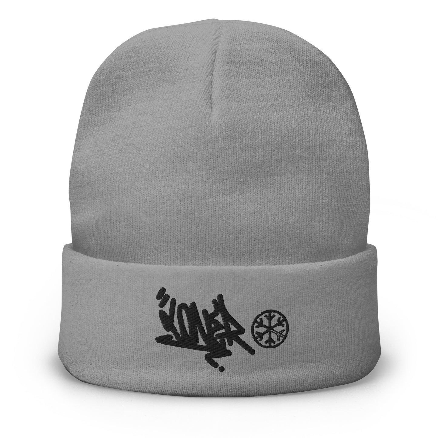 Gray-Loner Graffiti Tag Beanie from B.Different Clothing, front view, graffiti-inspired streetwear