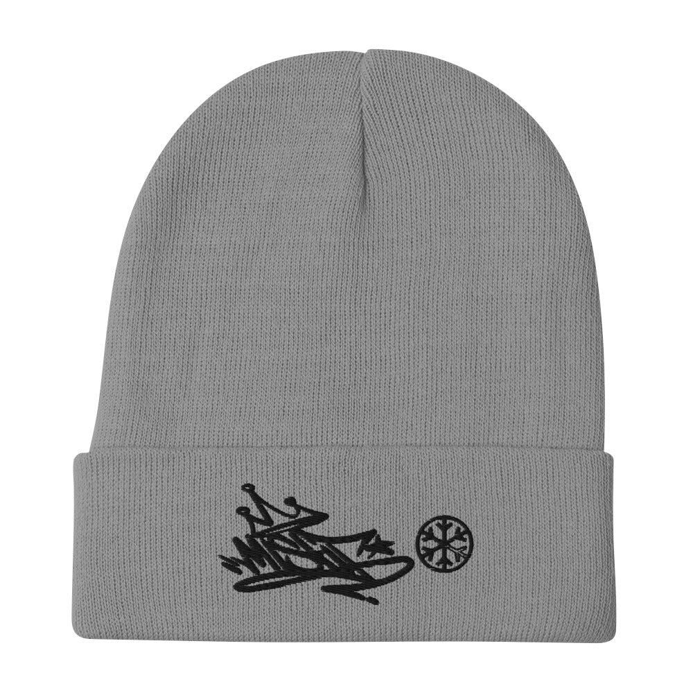 Gray-Misfit Graffiti Tag Beanie from B.Different Clothing, flat view, graffiti-inspired streetwear
