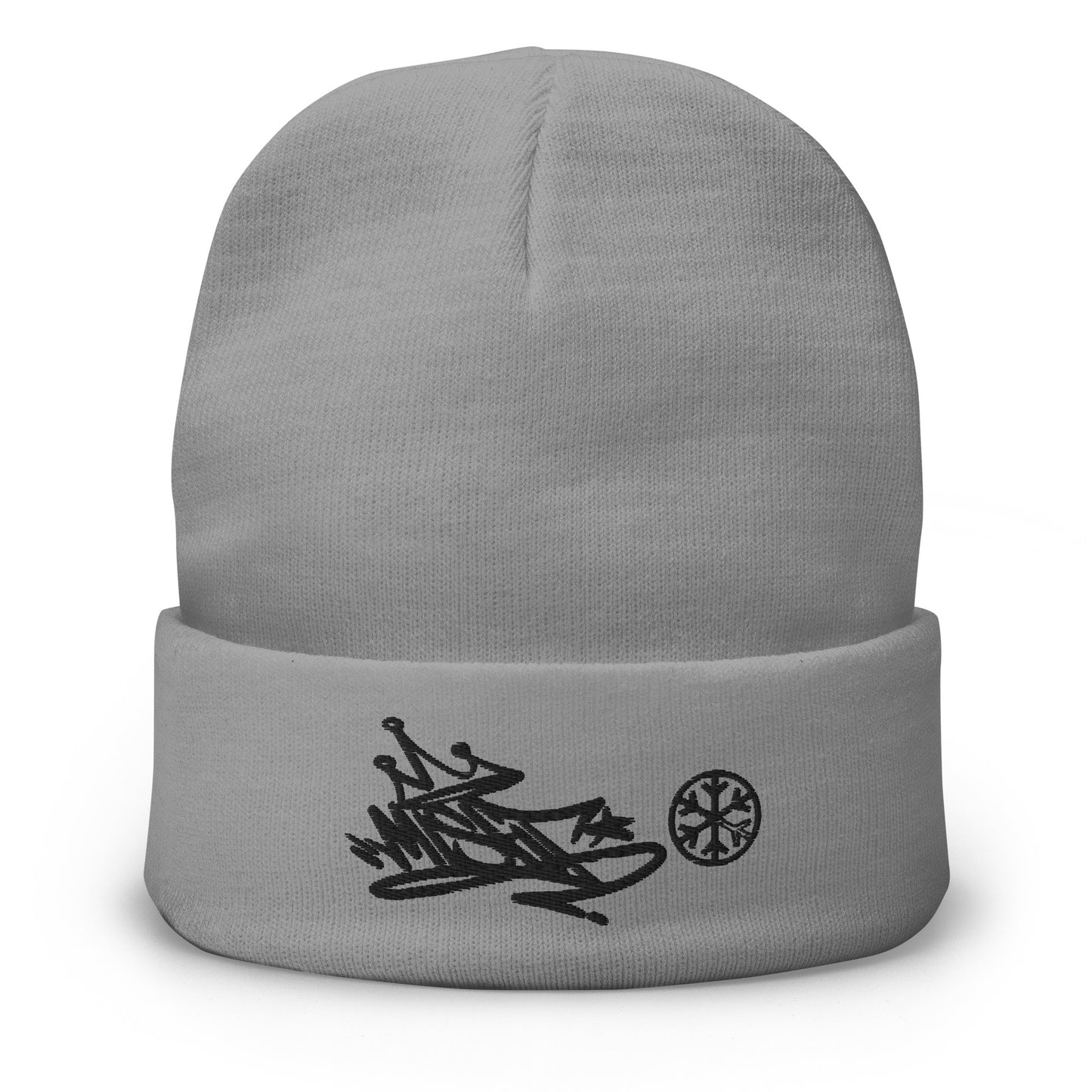 Gray-Misfit Graffiti Tag Beanie from B.Different Clothing, front view, graffiti-inspired streetwear