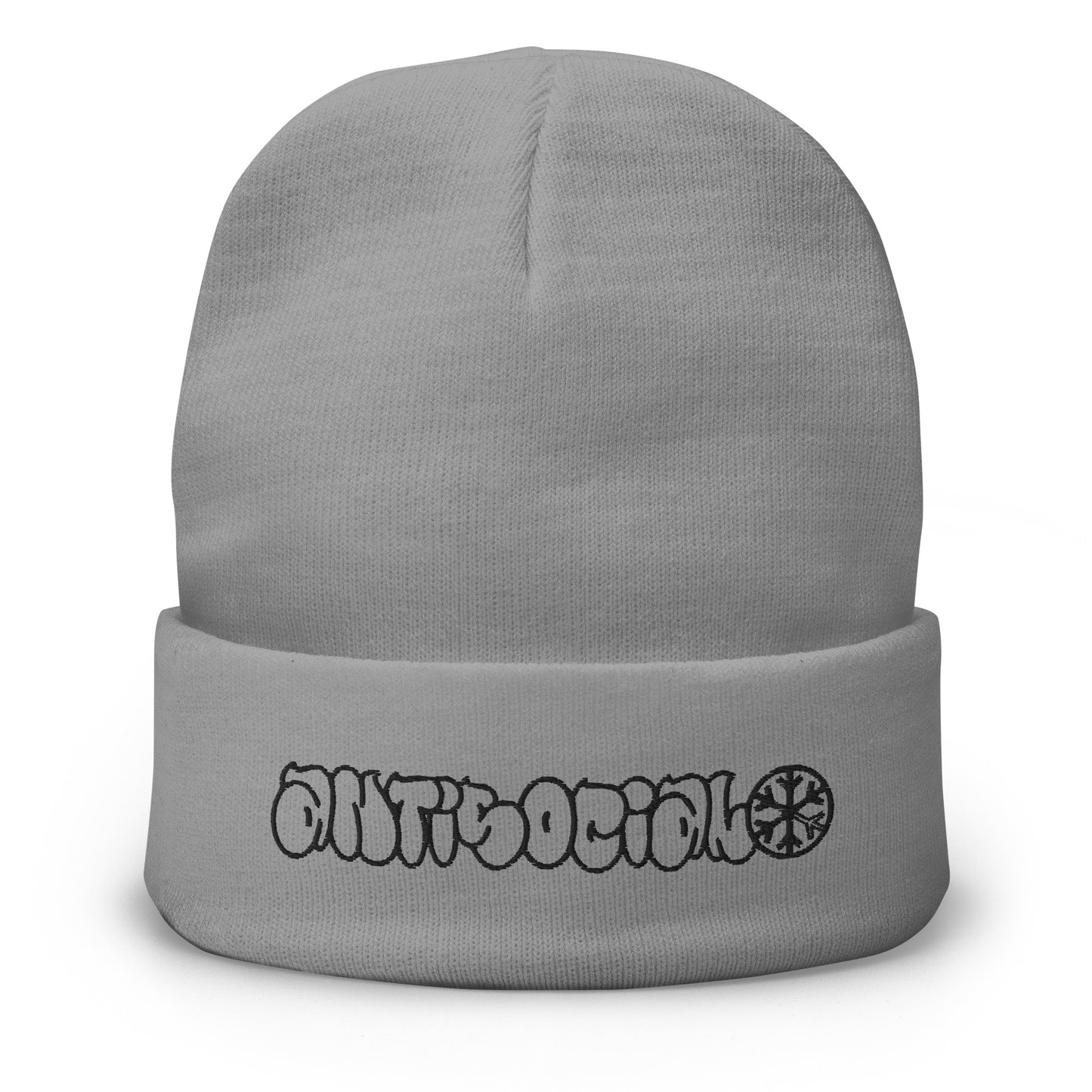 Gray-Antisocial Graffiti Hollow Beanie Hat from B.Different Clothing, front view, graffiti-inspired streetwear
