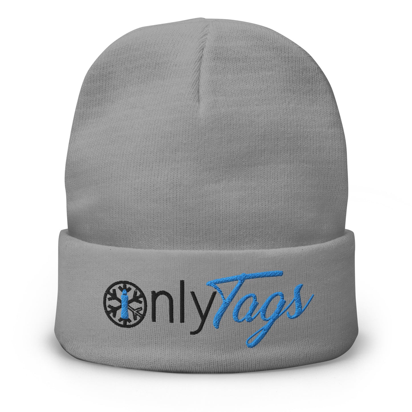 Gray-Only Tags Graffiti Beanie Hat from B.Different Clothing, front view, graffiti-inspired streetwear