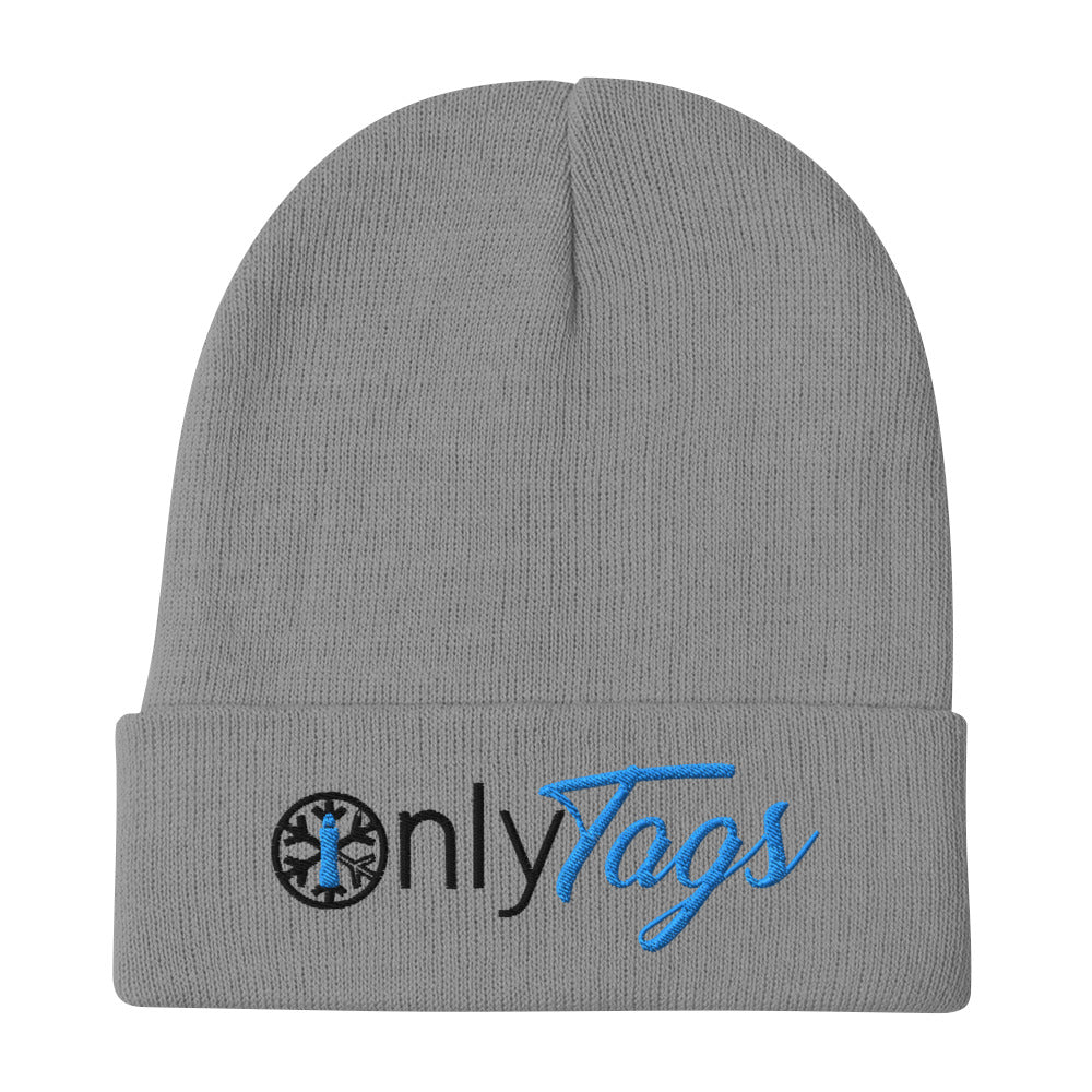 Gray-Only Tags Graffiti Beanie Hat from B.Different Clothing, flat view, graffiti-inspired streetwear