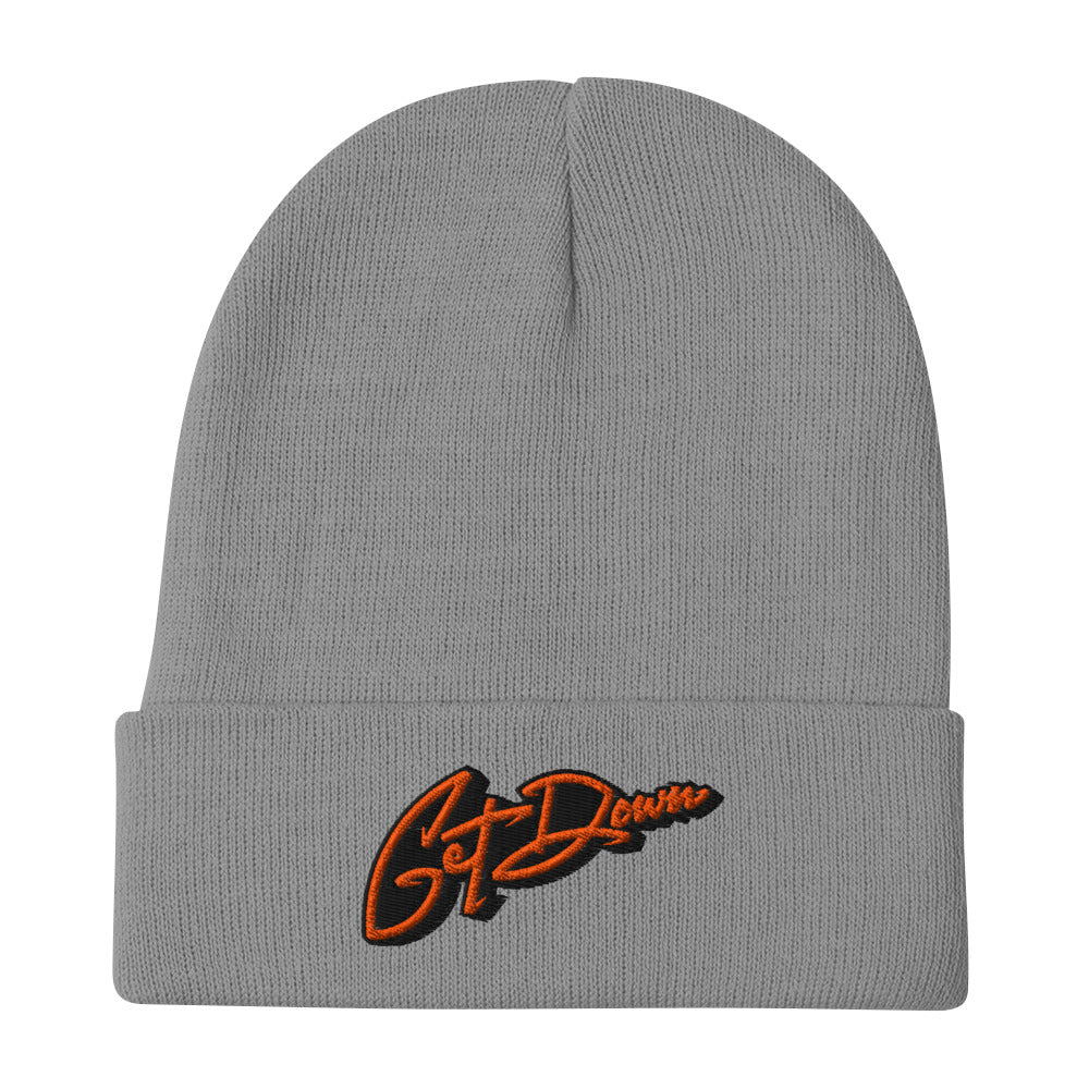 Gray-Get Down Graffiti Lettering Beanie Hat from B.Different Clothing, flat view, graffiti-inspired streetwear