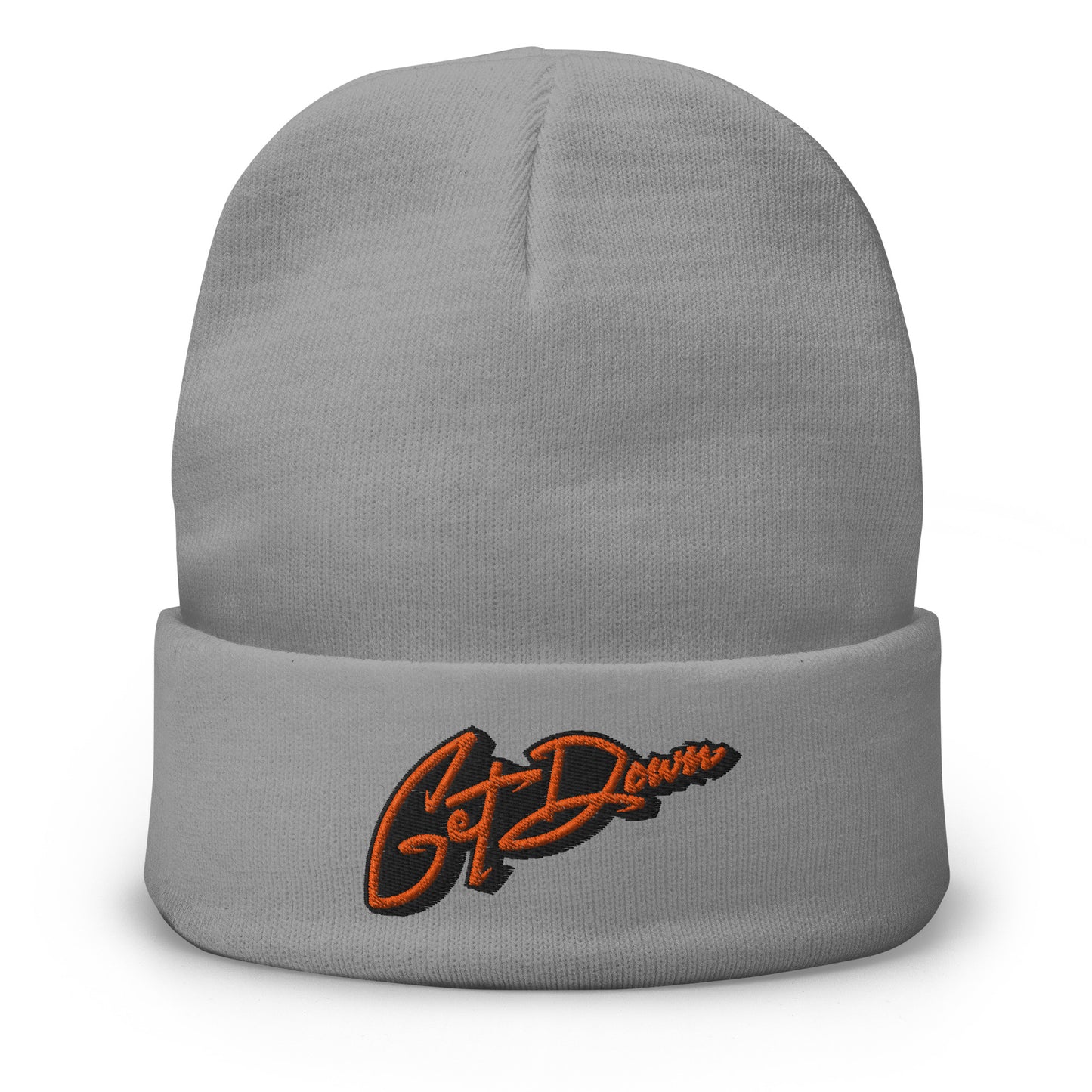 Gray-Get Down Graffiti Lettering Beanie Hat from B.Different Clothing, front view, graffiti-inspired streetwear