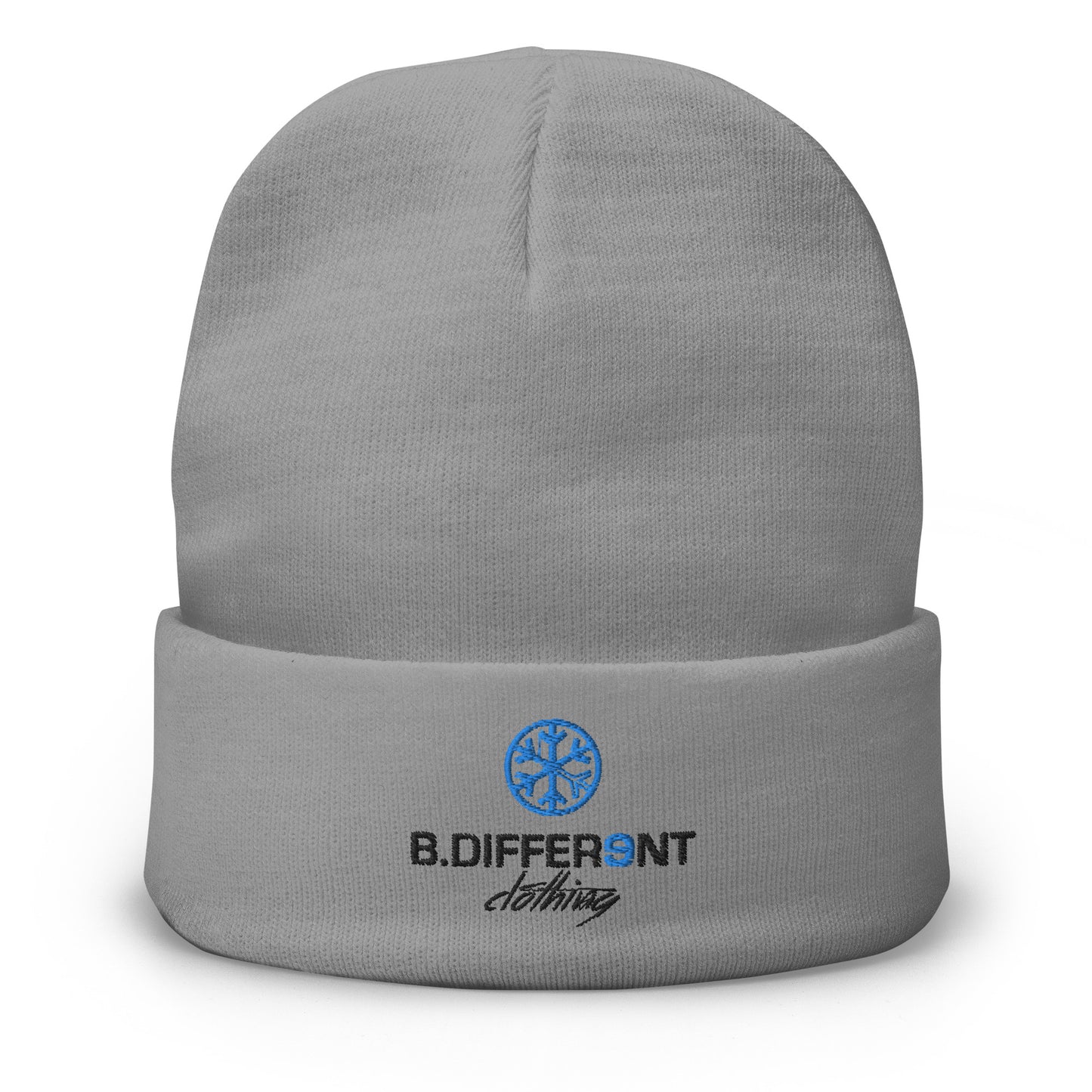 Gray-Logo Beanie Hat from B.Different Clothing, front view, graffiti-inspired streetwear