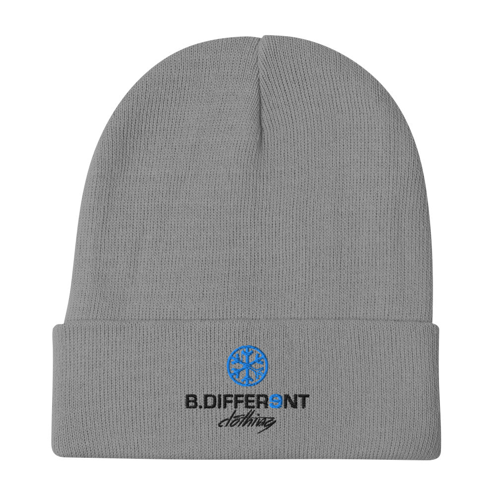 Gray-Logo Beanie Hat from B.Different Clothing, flat view, graffiti-inspired streetwear