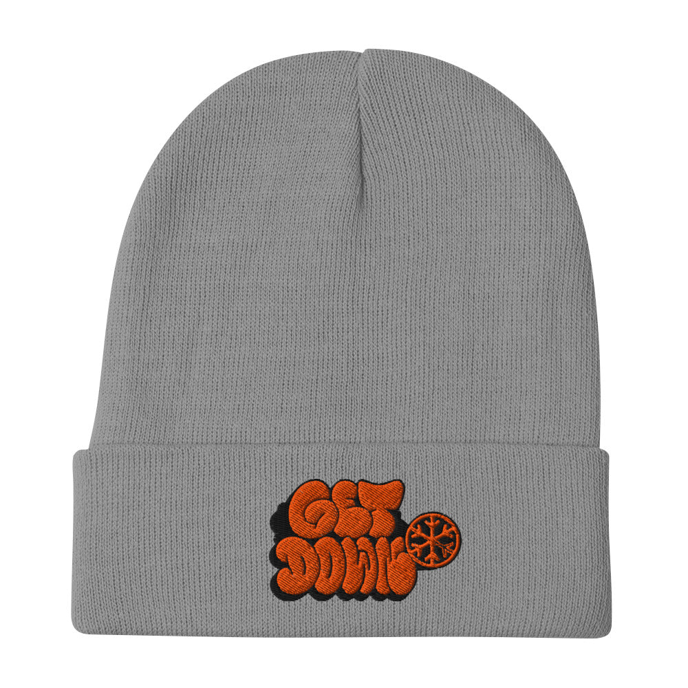 Gray-Get Down Graffiti Throw-up Beanie Hat from B.Different Clothing, flat view, graffiti-inspired streetwear