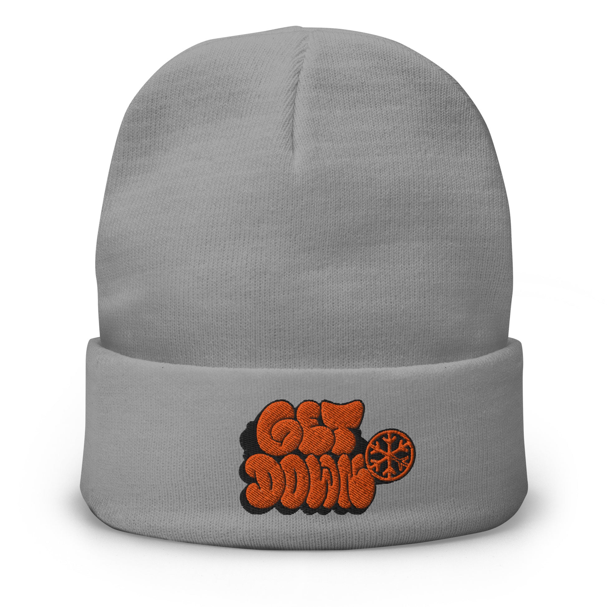 Gray-Get Down Graffiti Throw-up Beanie Hat from B.Different Clothing, front view, graffiti-inspired streetwear