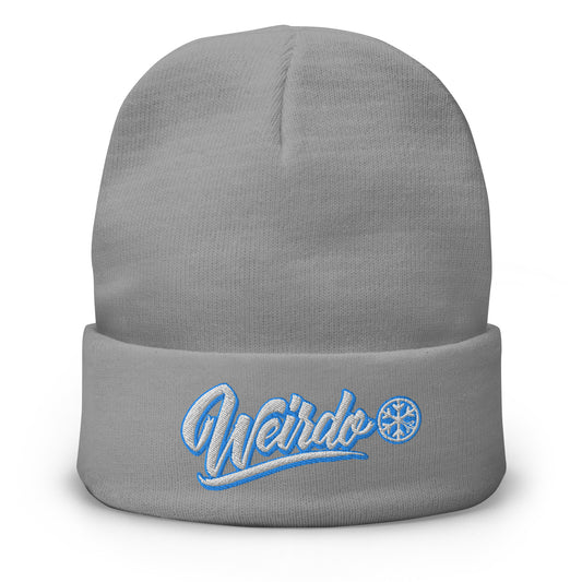 Gray-Weirdo Beanie Hat from B.Different Clothing, front view, graffiti-inspired streetwear