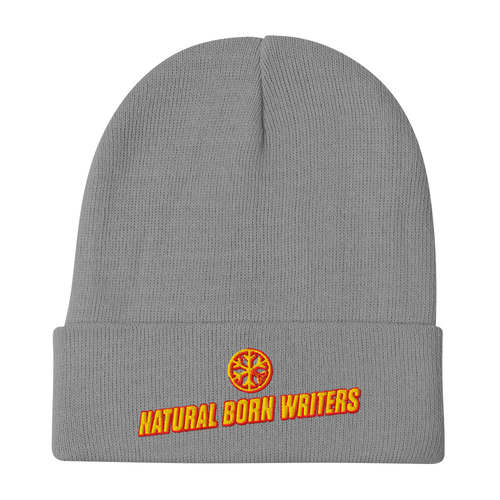 Gray-Natural Born Writers Graffiti Beanie Hat from B.Different Clothing, flat view, graffiti-inspired streetwear