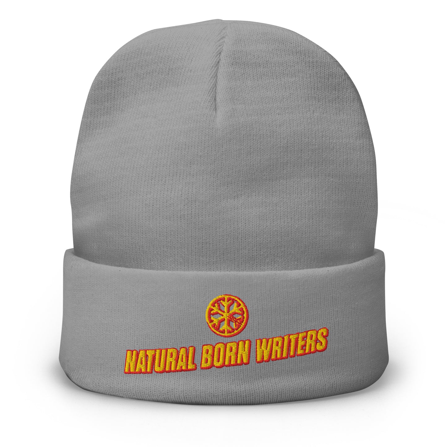 Gray-Natural Born Writers Graffiti Beanie Hat from B.Different Clothing, front view, graffiti-inspired streetwear