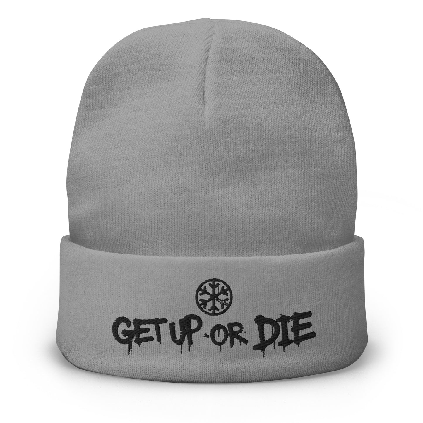 Gray-Get Up or Die Graffiti Beanie Hat from B.Different Clothing, front view, graffiti-inspired streetwear