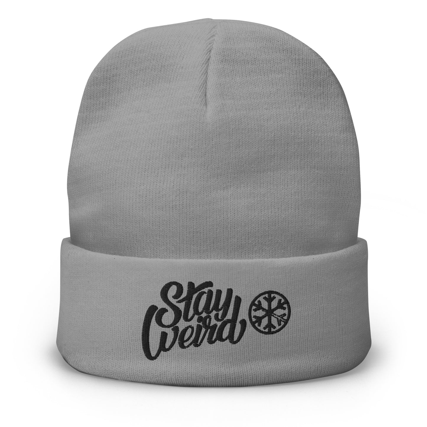 Gray-Stay Weird Beanie Hat from B.Different Clothing, front view, graffiti-inspired streetwear