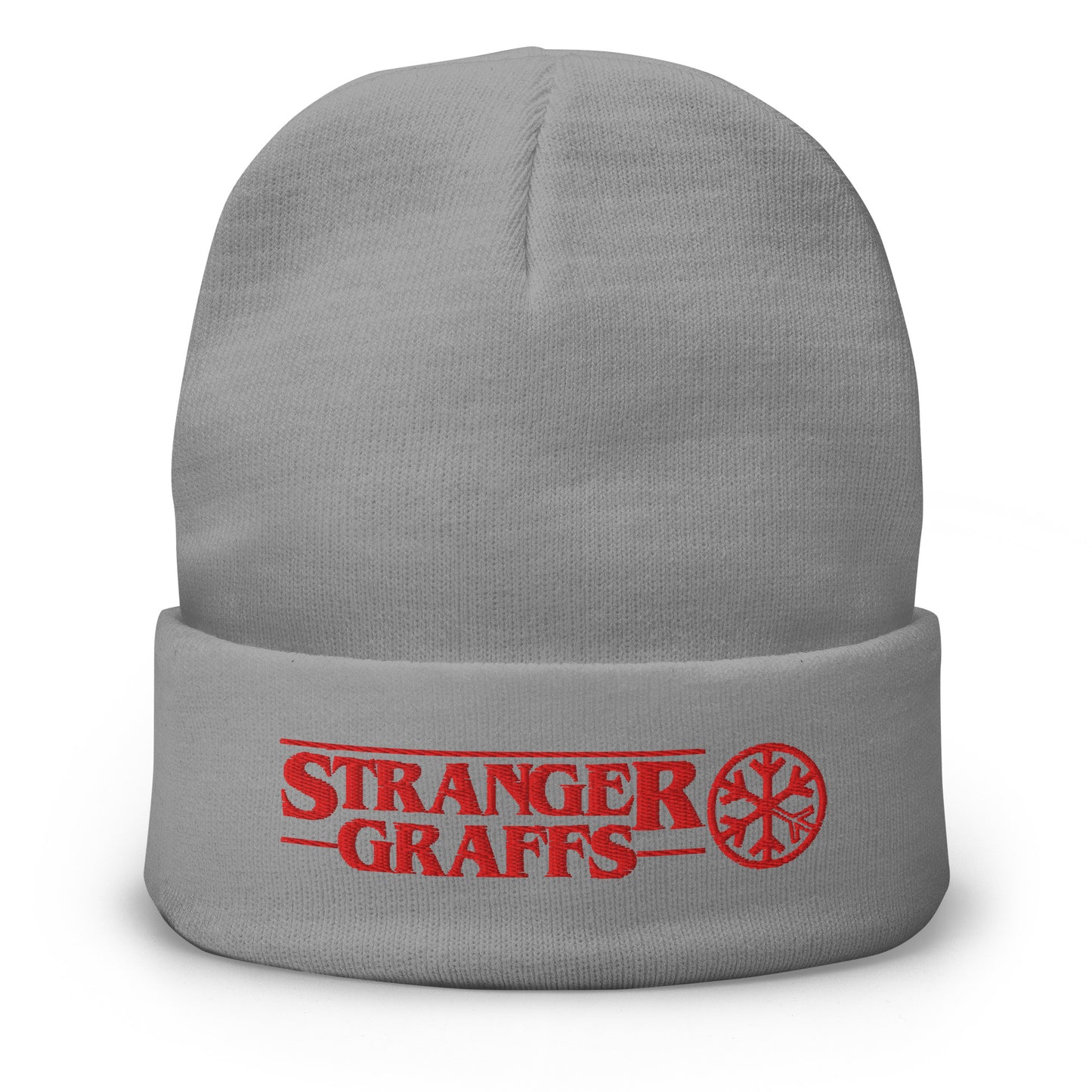 Gray-Stranger Graffs Beanie Hat from B.Different Clothing, front view, graffiti-inspired streetwear