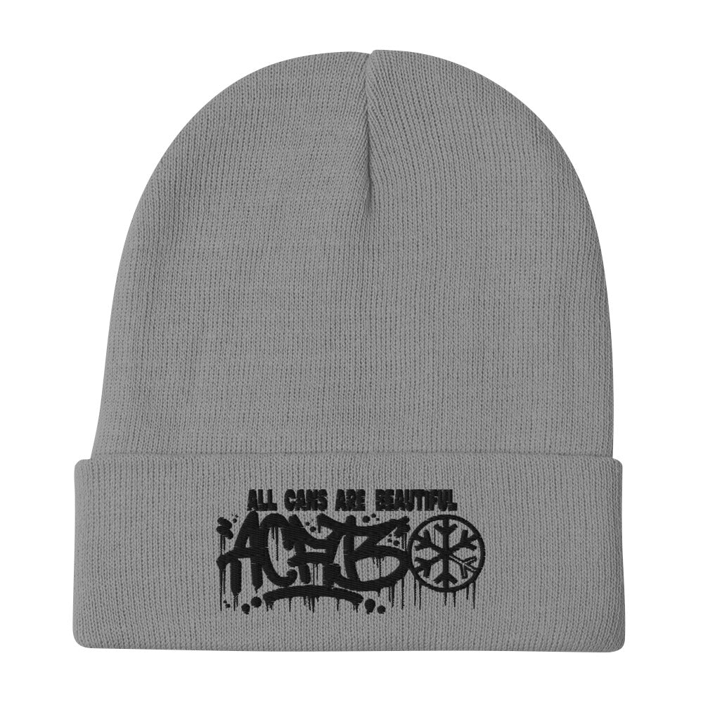 Gray-ACAB Graffiti Tag Beanie Hat from B.Different Clothing, flat view, graffiti-inspired streetwear