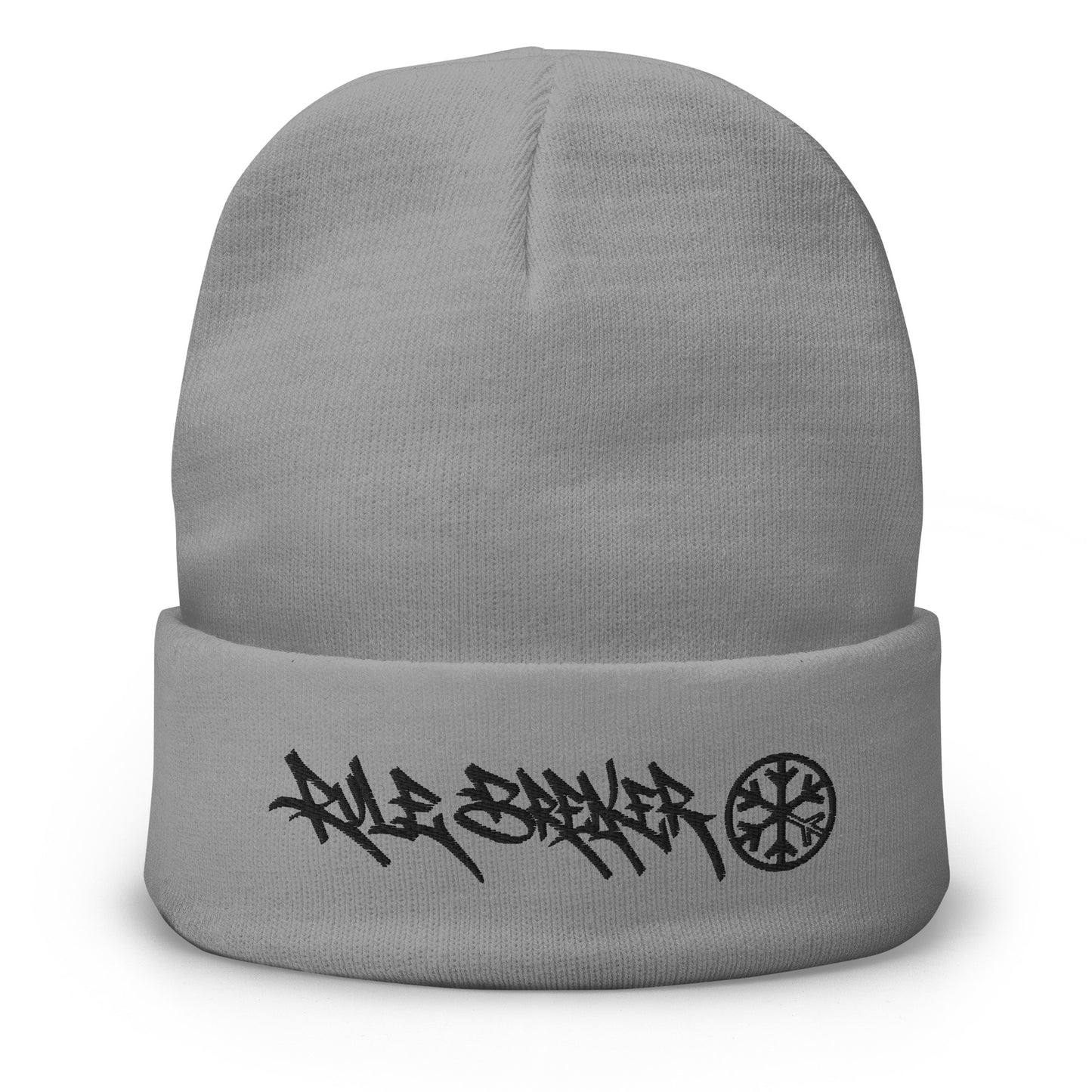 Gray-Rule Breaker Graffiti Tag Beanie Hat from B.Different Clothing, front view, graffiti-inspired streetwear