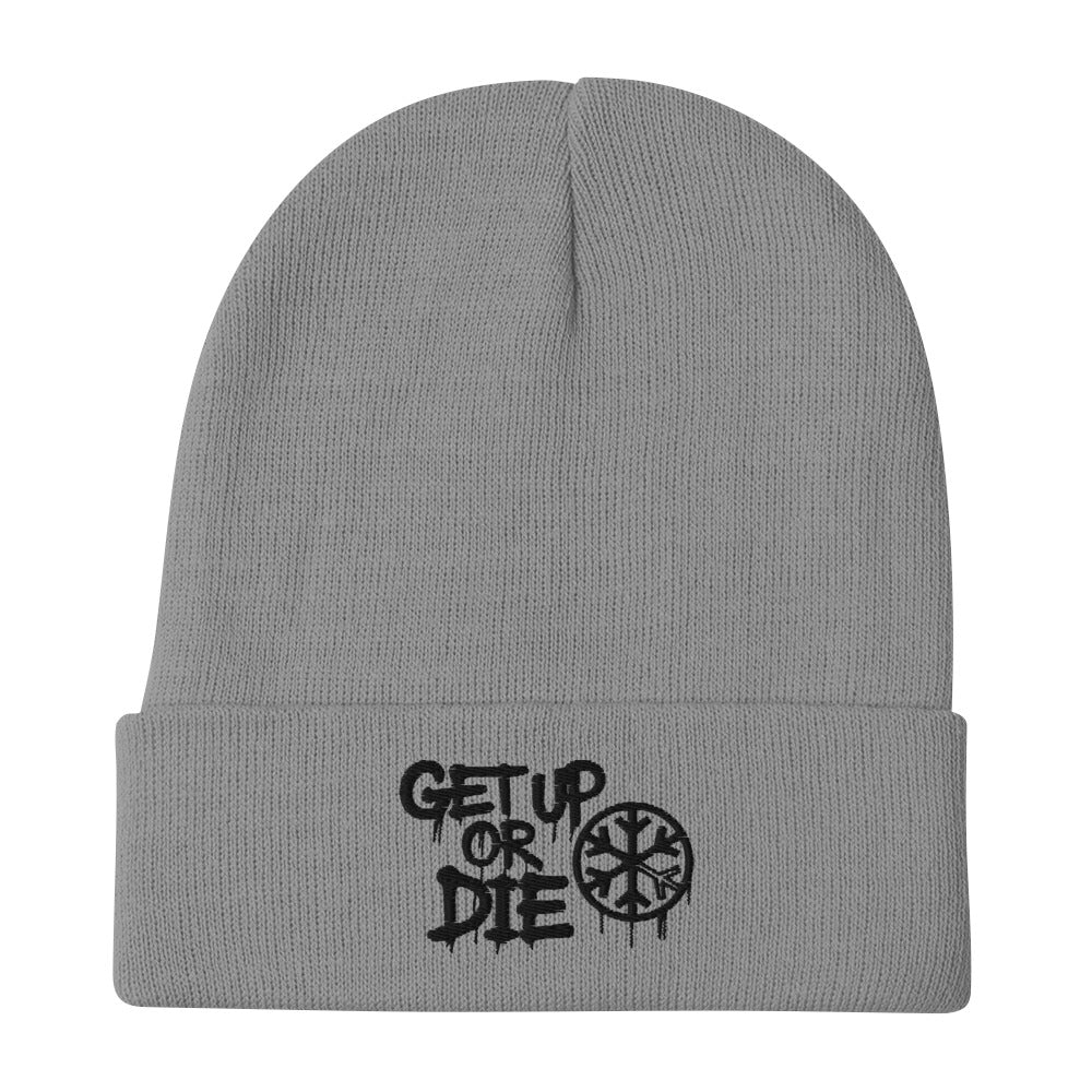 Gray-Get Up or Die Graffiti Tag Beanie Hat from B.Different Clothing, flat view, graffiti-inspired streetwear