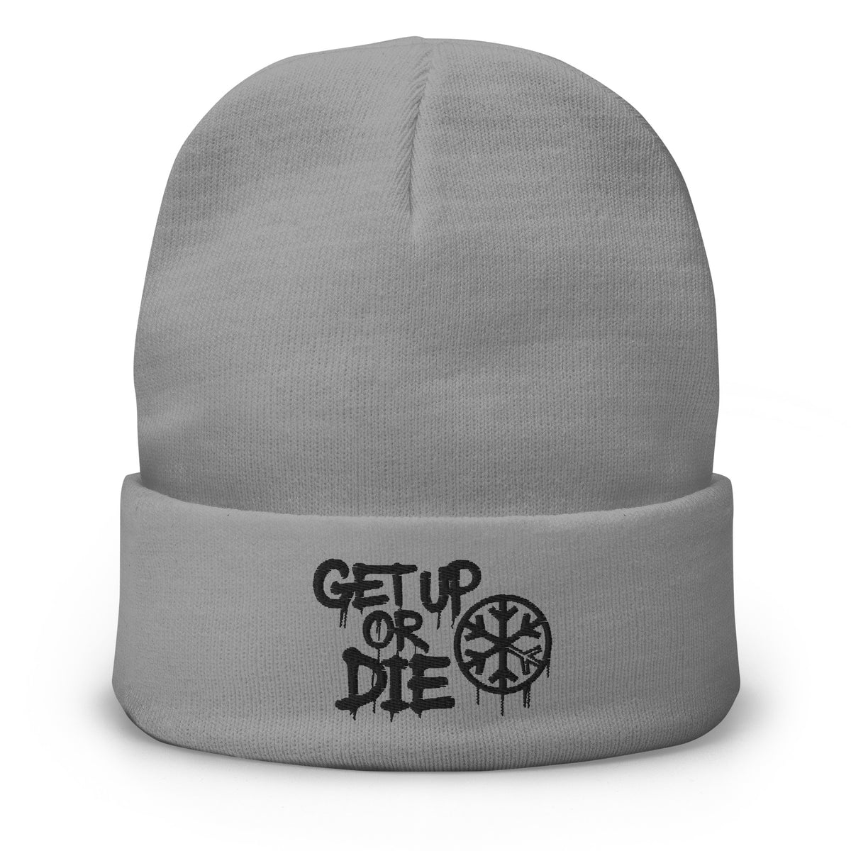 Gray-Get Up or Die Graffiti Tag Beanie Hat from B.Different Clothing, front view, graffiti-inspired streetwear