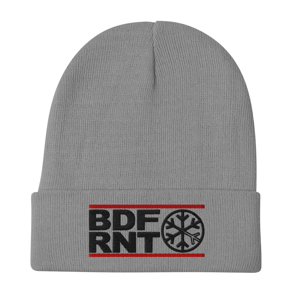 Gray-BDFRNT OG Logo Beanie from B.Different Clothing, flat view, graffiti-inspired streetwear