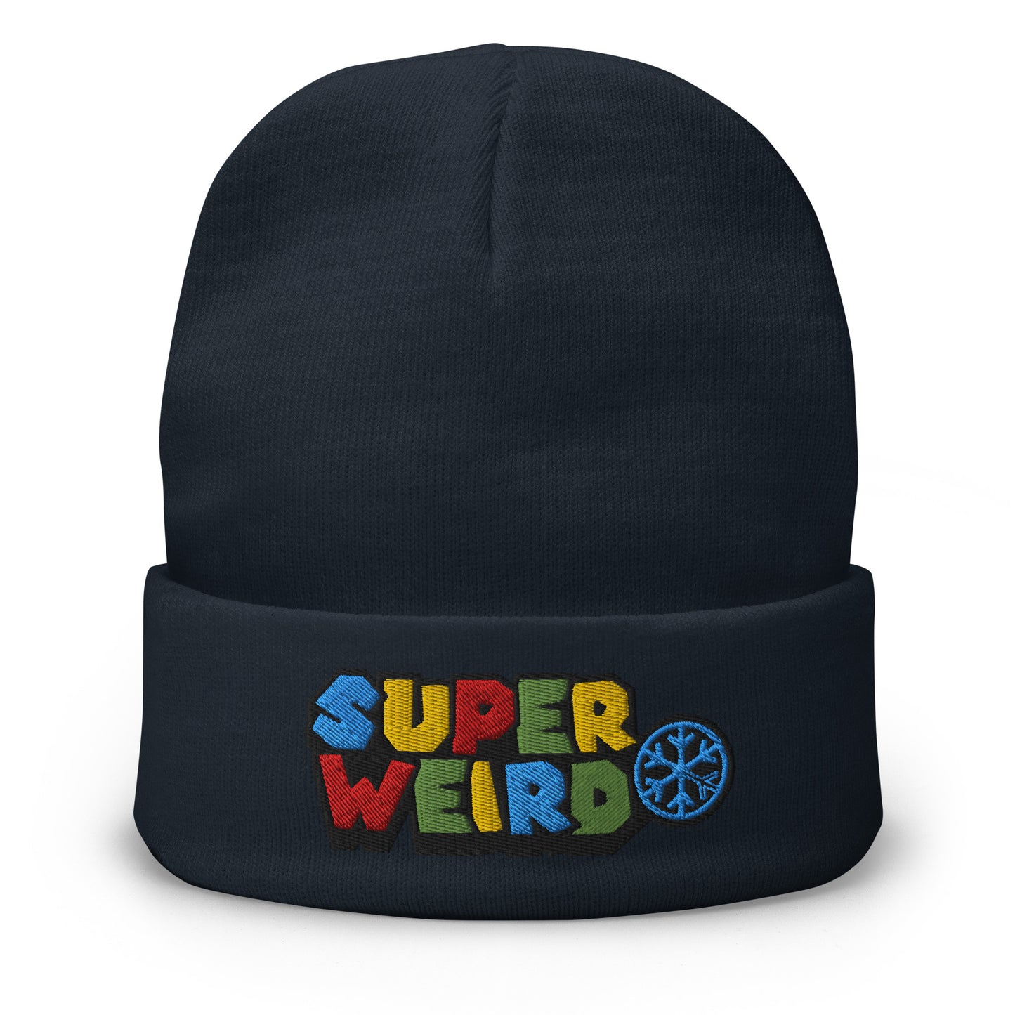 Navy-Super Weird Beanie Hat from B.Different Clothing, front view, graffiti-inspired streetwear