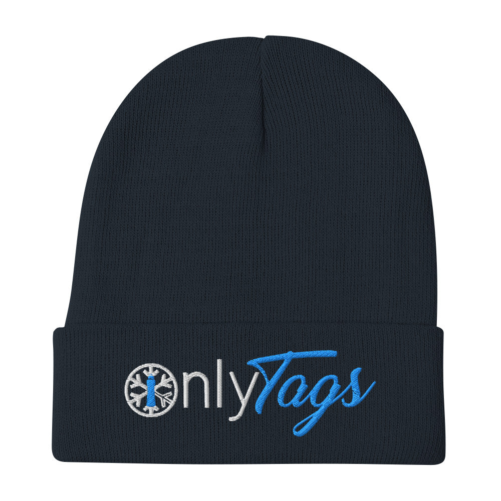 Black-Only Tags Graffiti Beanie Hat from B.Different Clothing, flat view, graffiti-inspired streetwear