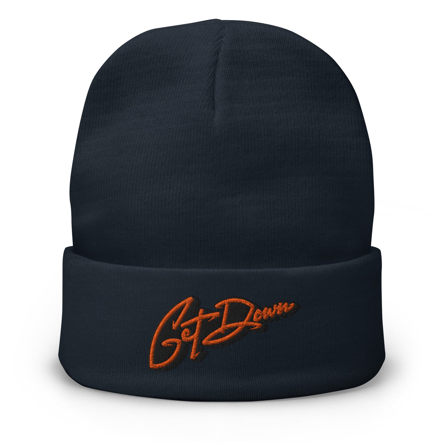 Navy-Get Down Graffiti Lettering Beanie Hat from B.Different Clothing, front view, graffiti-inspired streetwear