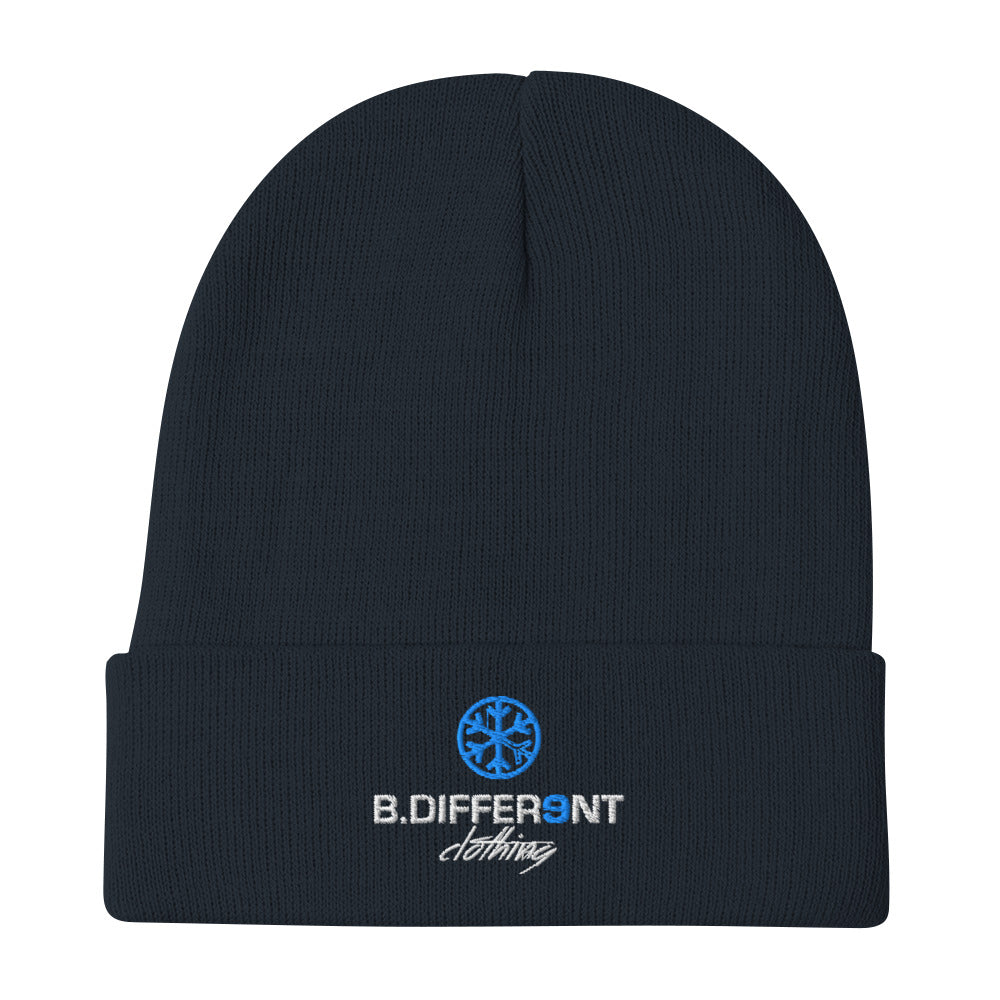 Navy-Logo Beanie Hat from B.Different Clothing, flat view, graffiti-inspired streetwear
