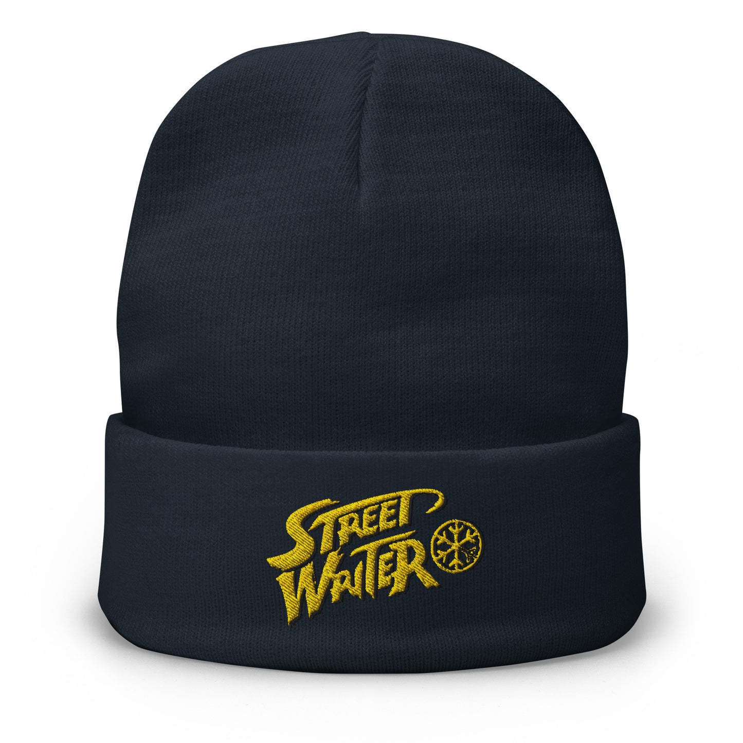 Navy-Street Writer Graffiti Beanie Hat from B.Different Clothing, front view, graffiti-inspired streetwear
