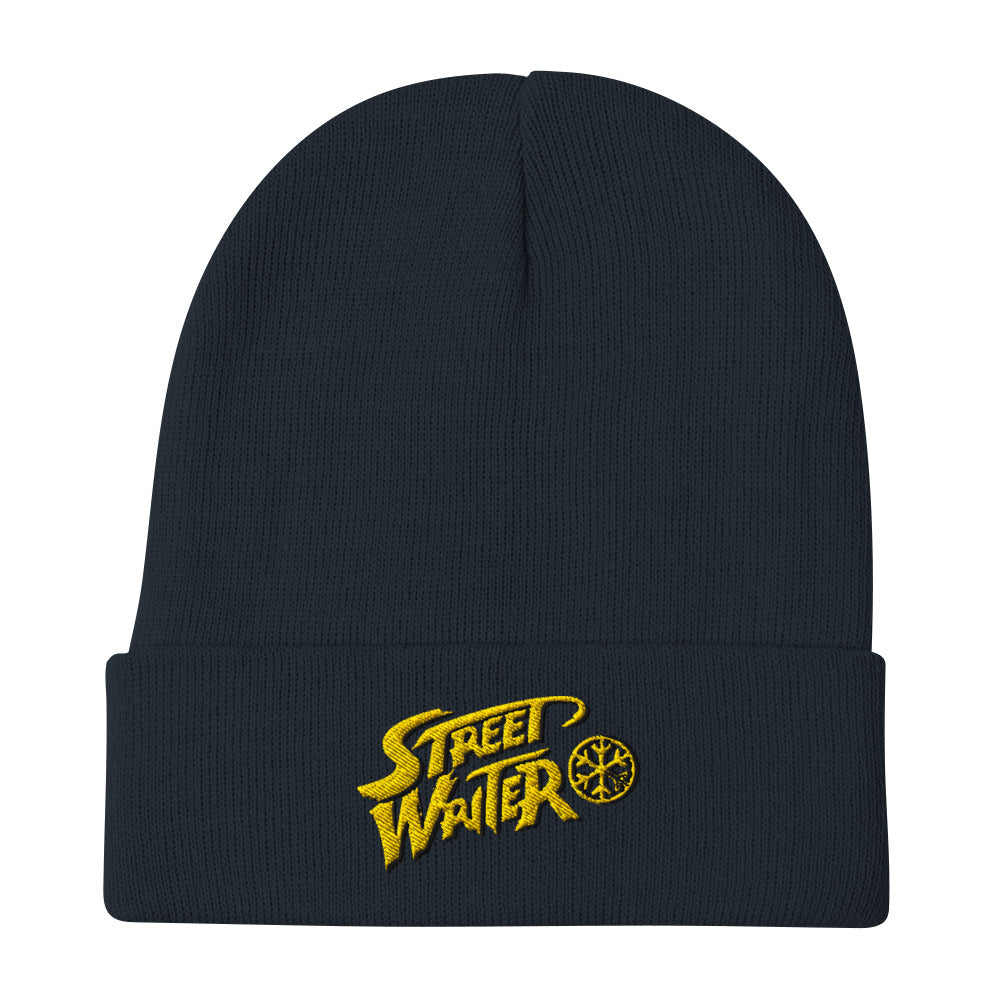 Navy-Street Writer Graffiti Beanie Hat from B.Different Clothing, flat view, graffiti-inspired streetwear