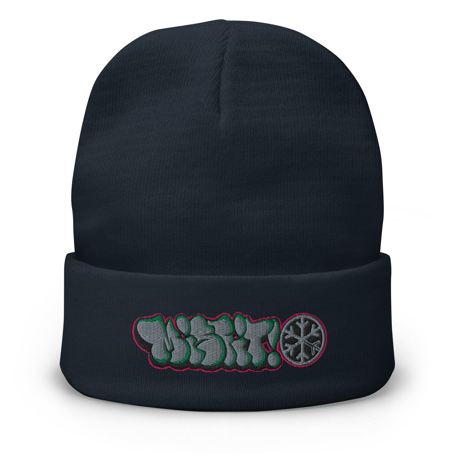 Navy-Misfit Graffiti Throwie Beanie Hat from B.Different Clothing, front view, graffiti-inspired streetwear