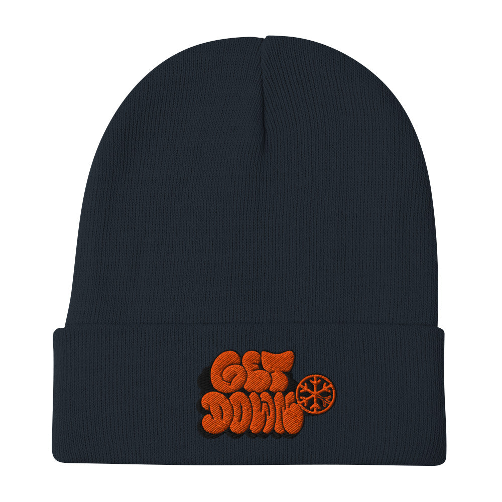 Navy-Get Down Graffiti Throw-up Beanie Hat from B.Different Clothing, flat view, graffiti-inspired streetwear