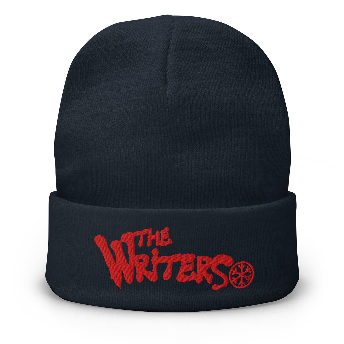 Navy-The Writers Graffiti Lettering Beanie Hat from B.Different Clothing, front view, graffiti-inspired streetwear