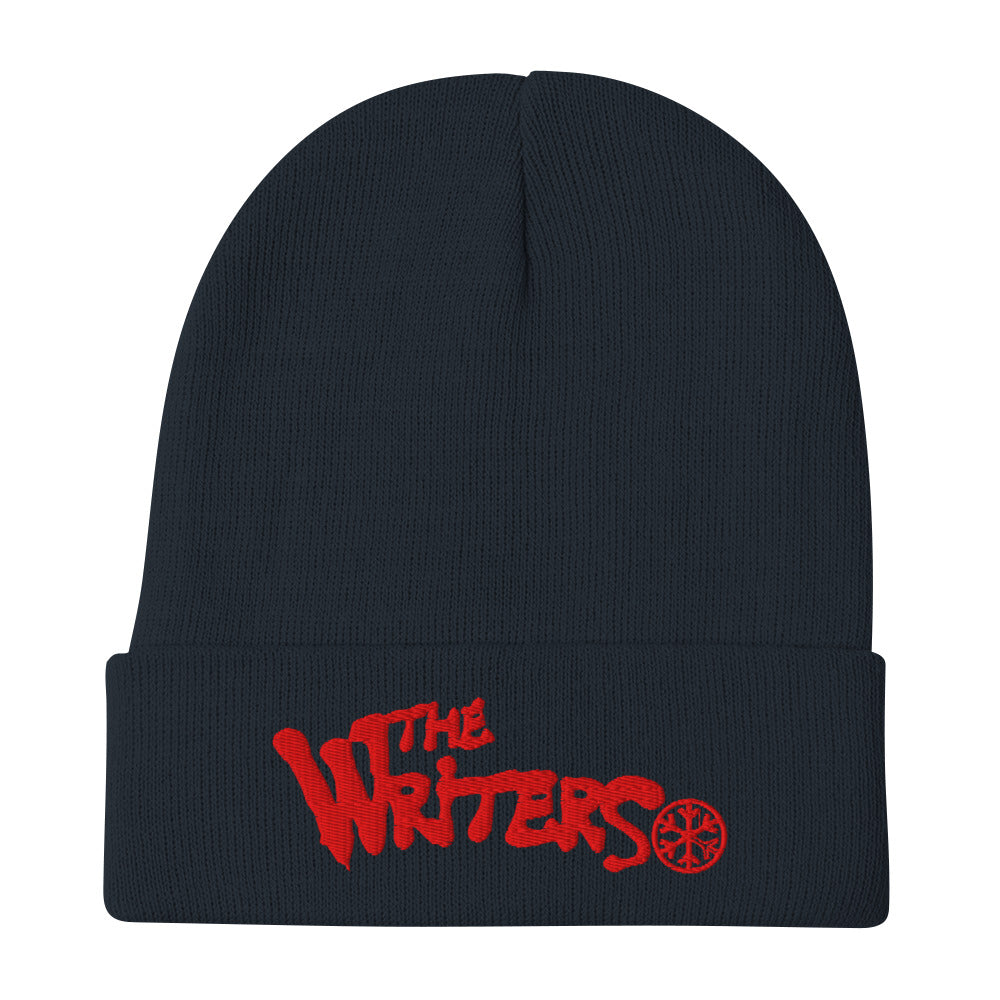 Navy-The Writers Graffiti Lettering Beanie Hat from B.Different Clothing, flat view, graffiti-inspired streetwear