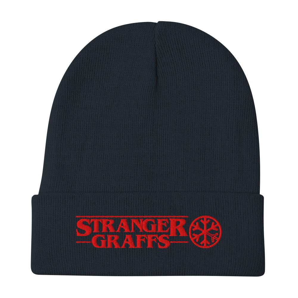 Navy-Stranger Graffs Beanie Hat from B.Different Clothing, flat view, graffiti-inspired streetwear