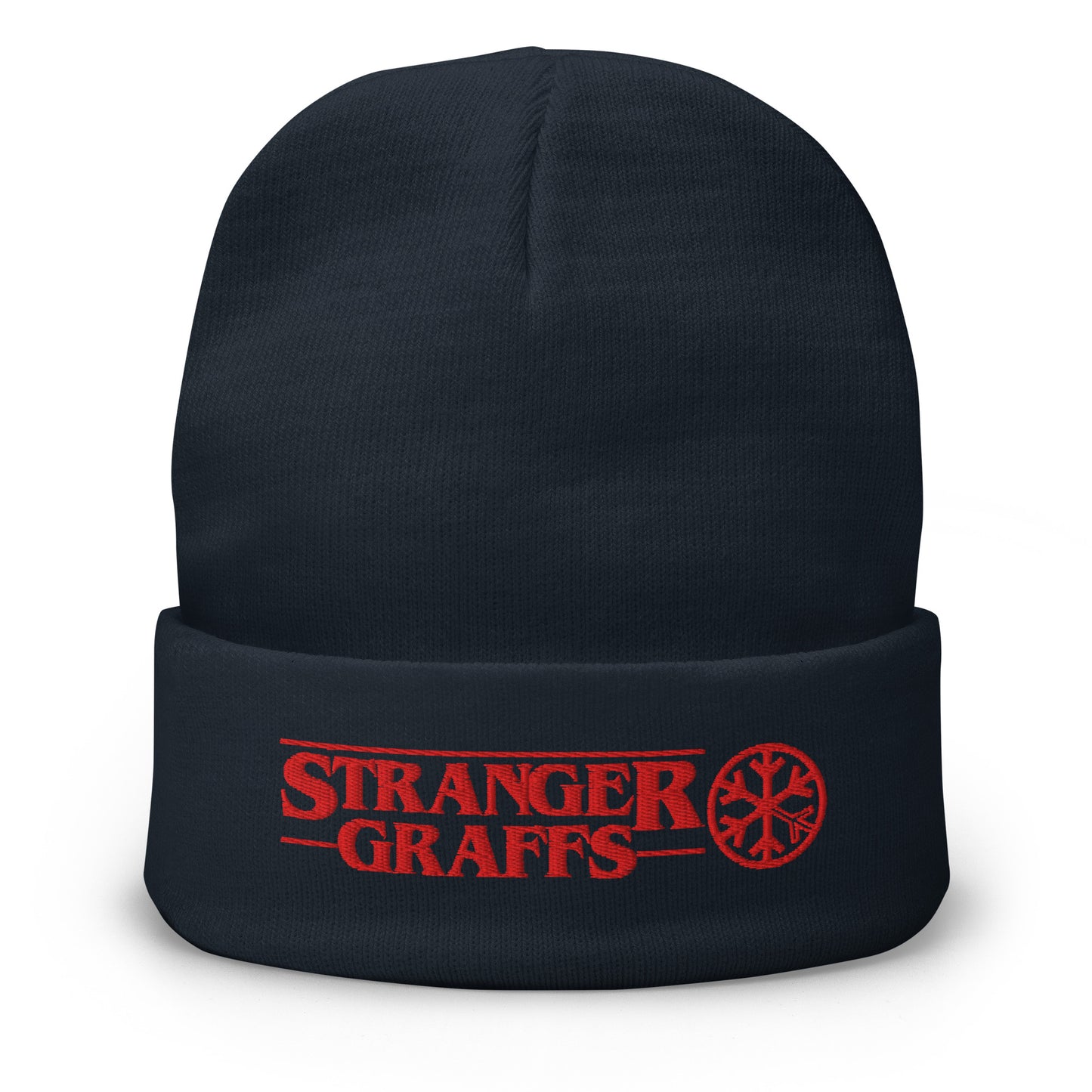 Navy-Stranger Graffs Beanie Hat from B.Different Clothing, front view, graffiti-inspired streetwear
