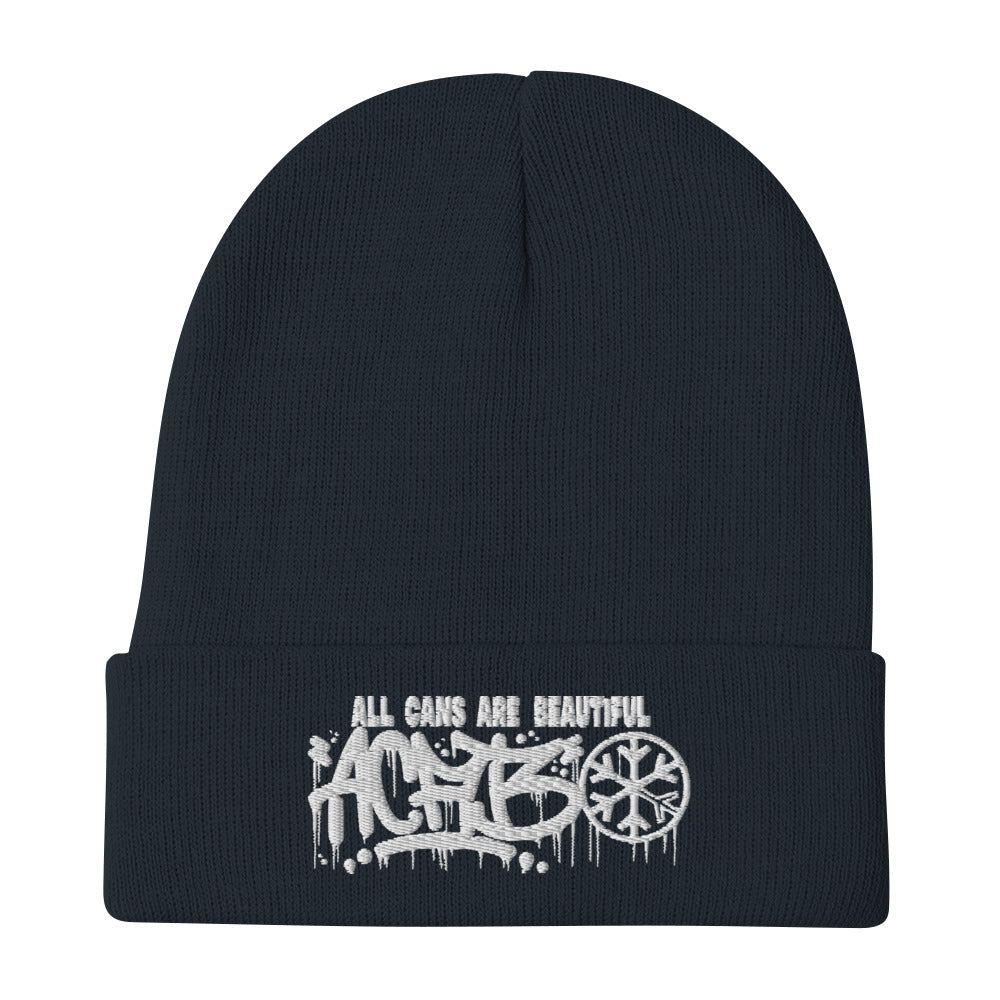 Navy-ACAB Graffiti Tag Beanie Hat from B.Different Clothing, flat view, graffiti-inspired streetwear