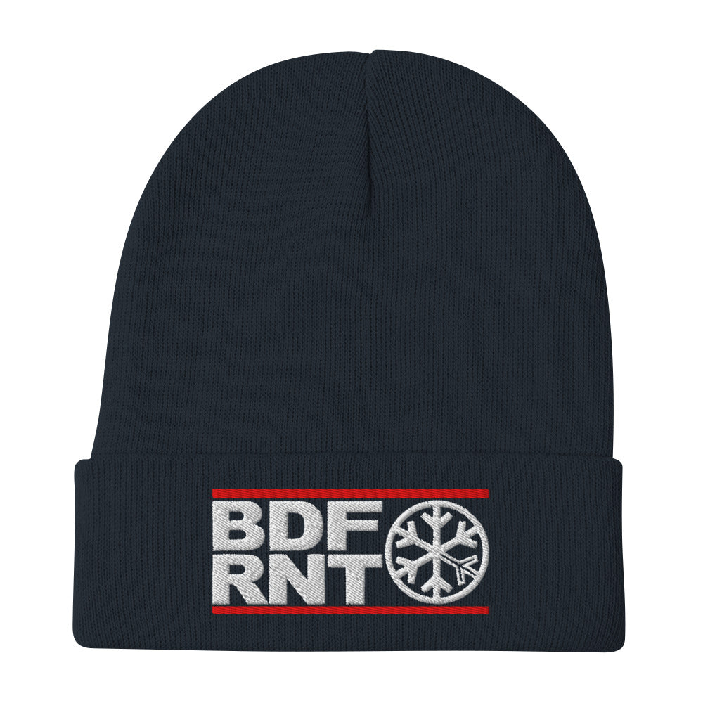 Navy-BDFRNT OG Logo Beanie from B.Different Clothing, flat view, graffiti-inspired streetwear