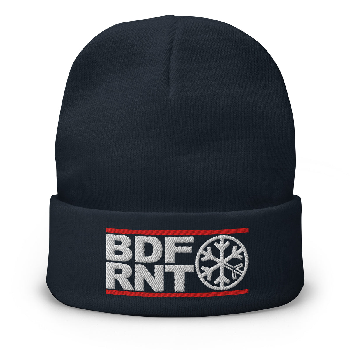 Navy-BDFRNT OG Logo Beanie from B.Different Clothing, front view, graffiti-inspired streetwear