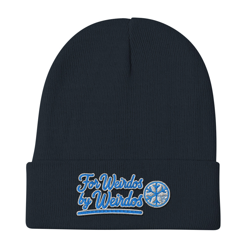 Navy-For Weirdos by Weirdos Beanie Hat from B.Different Clothing, flat view, graffiti-inspired streetwear