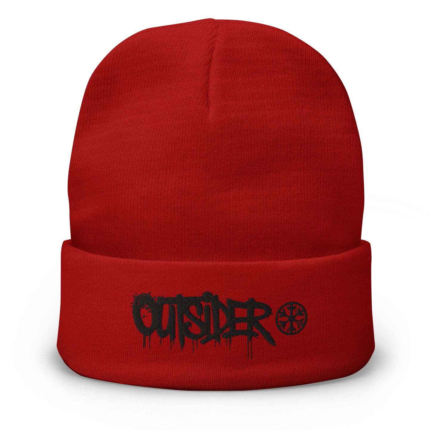 Red-Outsider Graffiti Tag Beanie Hat from B.Different Clothing, front view, graffiti-inspired streetwear