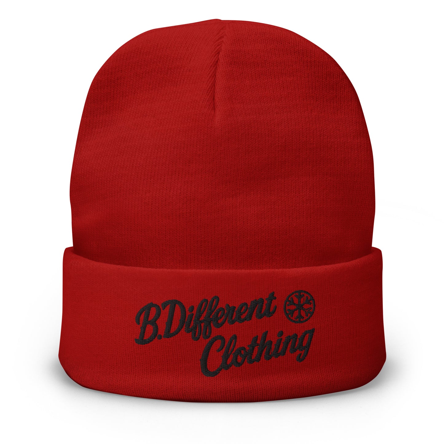 Red-The League Beanie Hat from B.Different Clothing, front view, graffiti-inspired streetwear