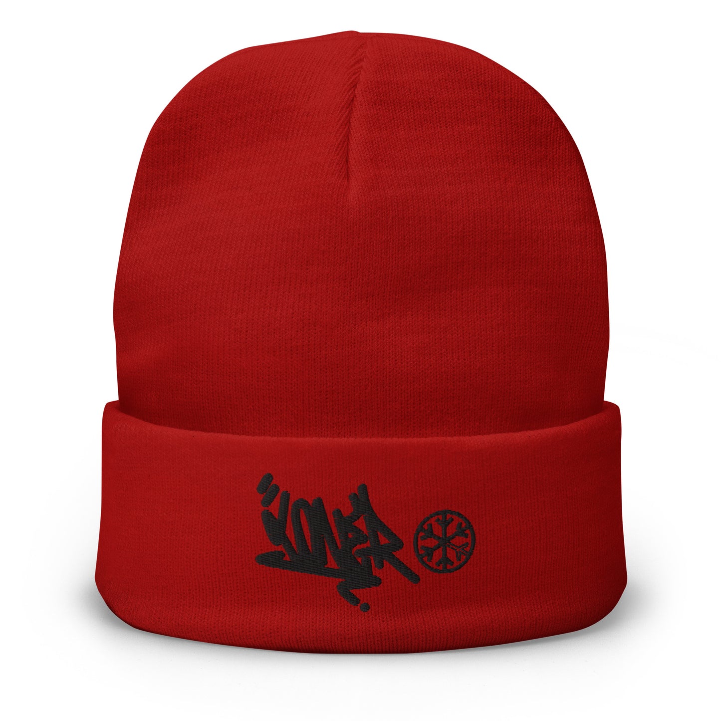 Red-Loner Graffiti Tag Beanie from B.Different Clothing, front view, graffiti-inspired streetwear
