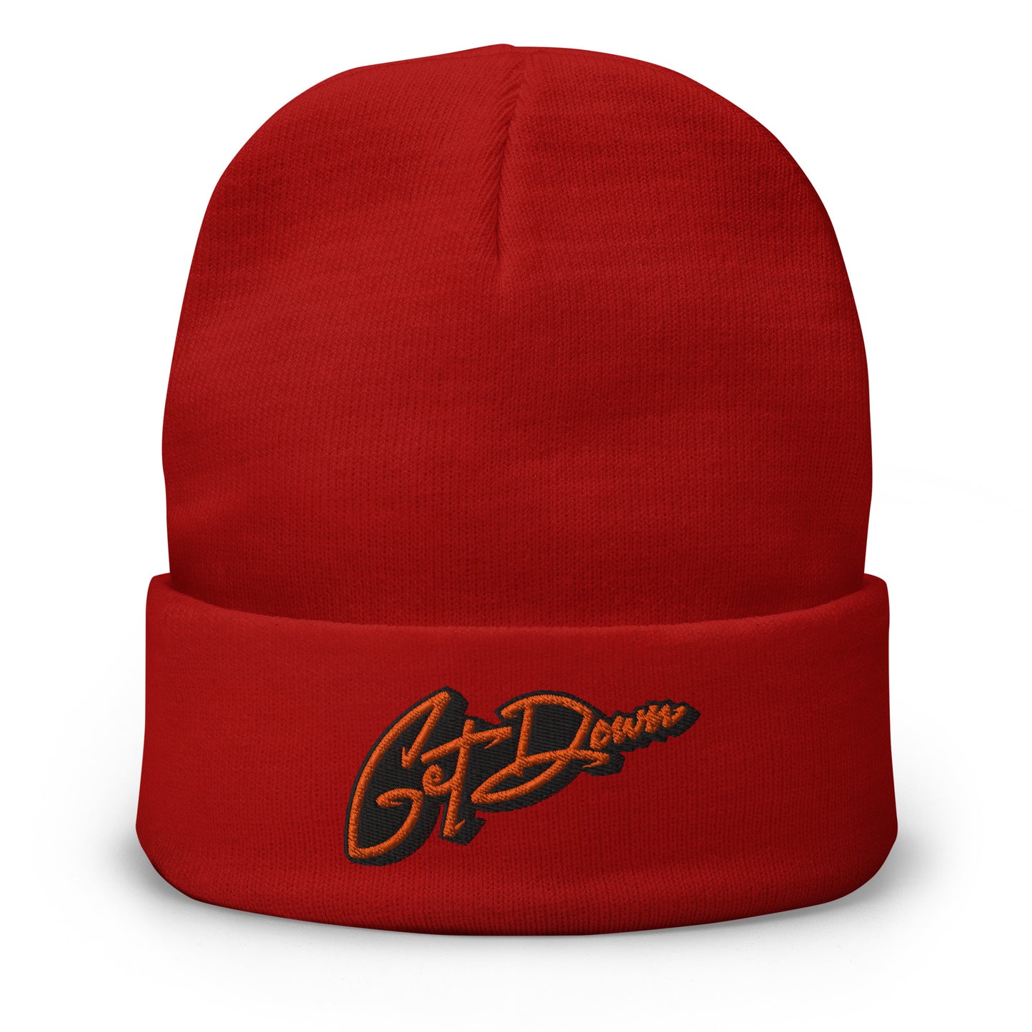 Red-Get Down Graffiti Lettering Beanie Hat from B.Different Clothing, front view, graffiti-inspired streetwear