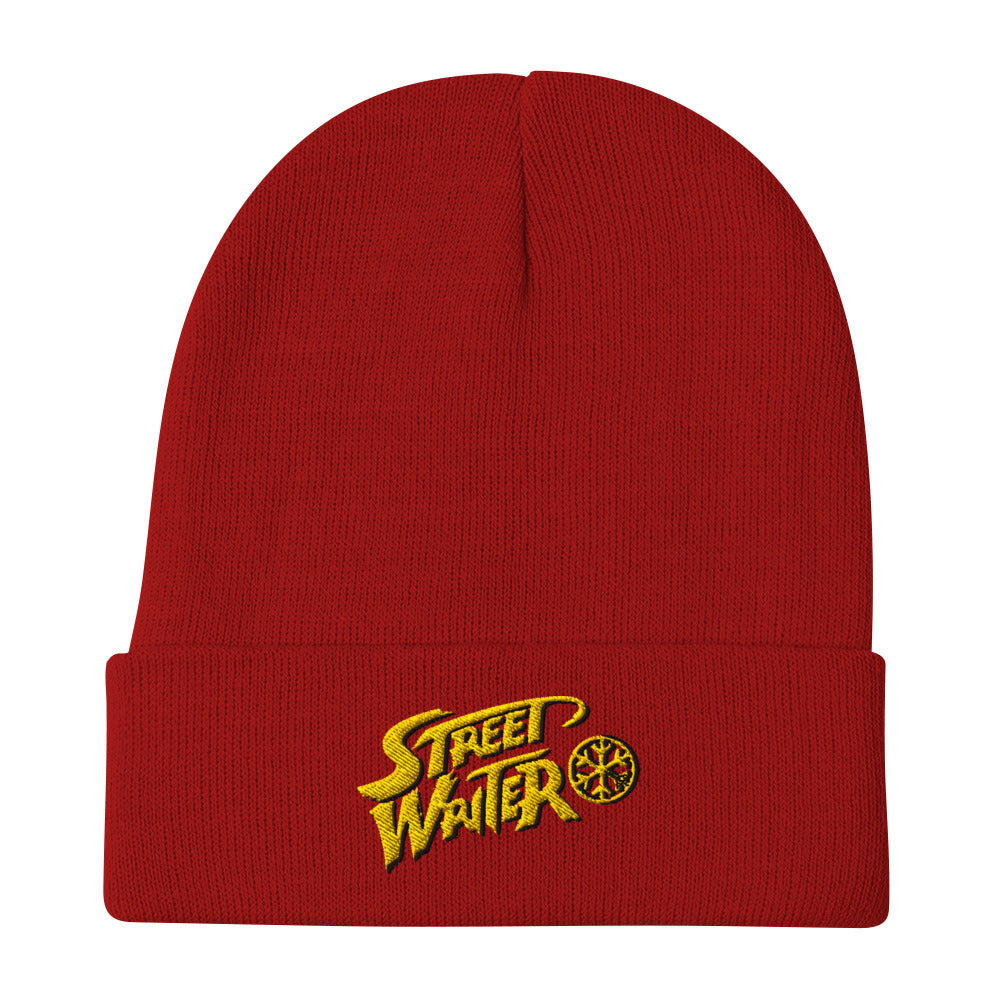 Red-Street Writer Graffiti Beanie Hat from B.Different Clothing, flat view, graffiti-inspired streetwear