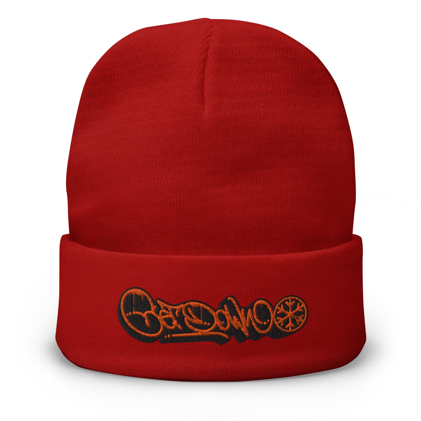 Red-Get Down Graffiti Tag Beanie Hat from B.Different Clothing, front view, graffiti-inspired streetwear