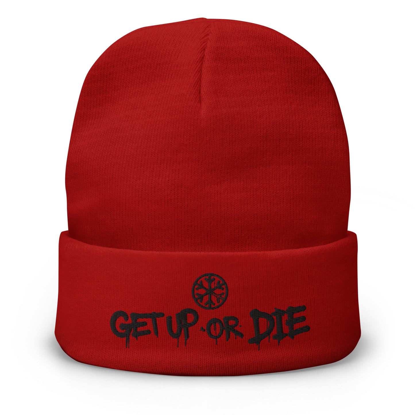 Red-Get Up or Die Graffiti Beanie Hat from B.Different Clothing, front view, graffiti-inspired streetwear