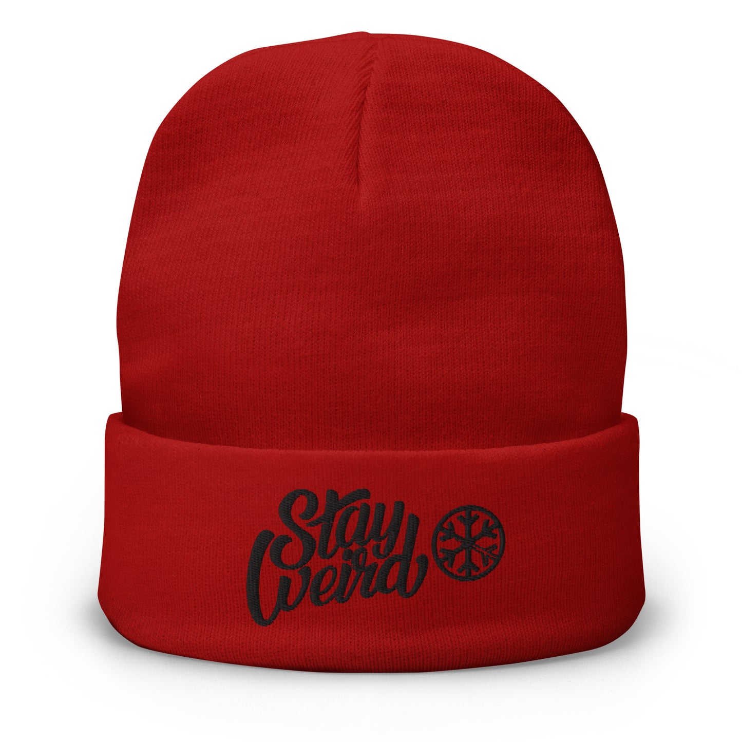 Red-Stay Weird Beanie Hat from B.Different Clothing, front view, graffiti-inspired streetwear